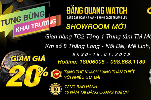 Đăng Quang Watch tưng bừng khai trương  Showroom mới tại trung tâm thương mại Mê Linh Plaza