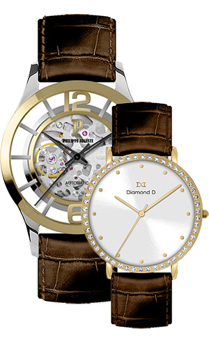 Đồng hồ Philippe Auguste PA5007A + Diamond D DD6002B